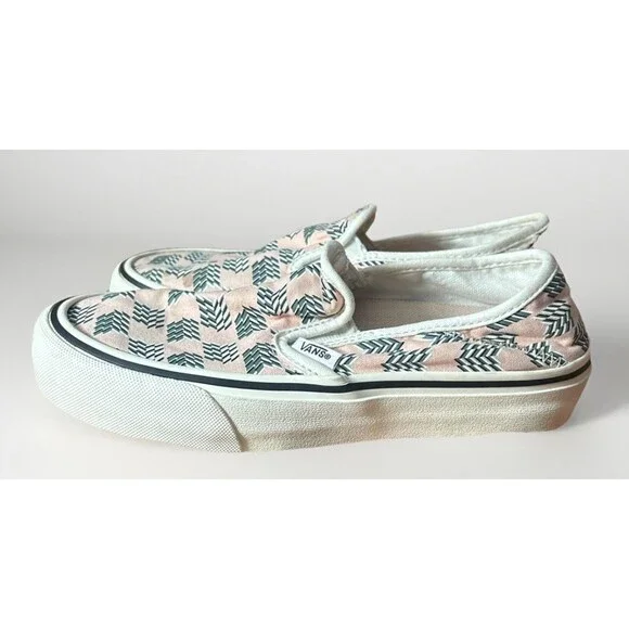 Vans Classic Slip-On Mod Checkerboard Pink Green Shoes Sneakers Ultracush Sz 5.5 - Picture 3 of 7